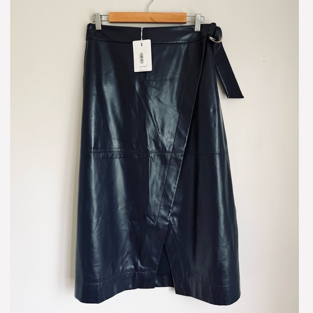 Ted Baker Elii Faux Leather Midi Wrap Skirt in Navy Blue - Picture 7 of 13